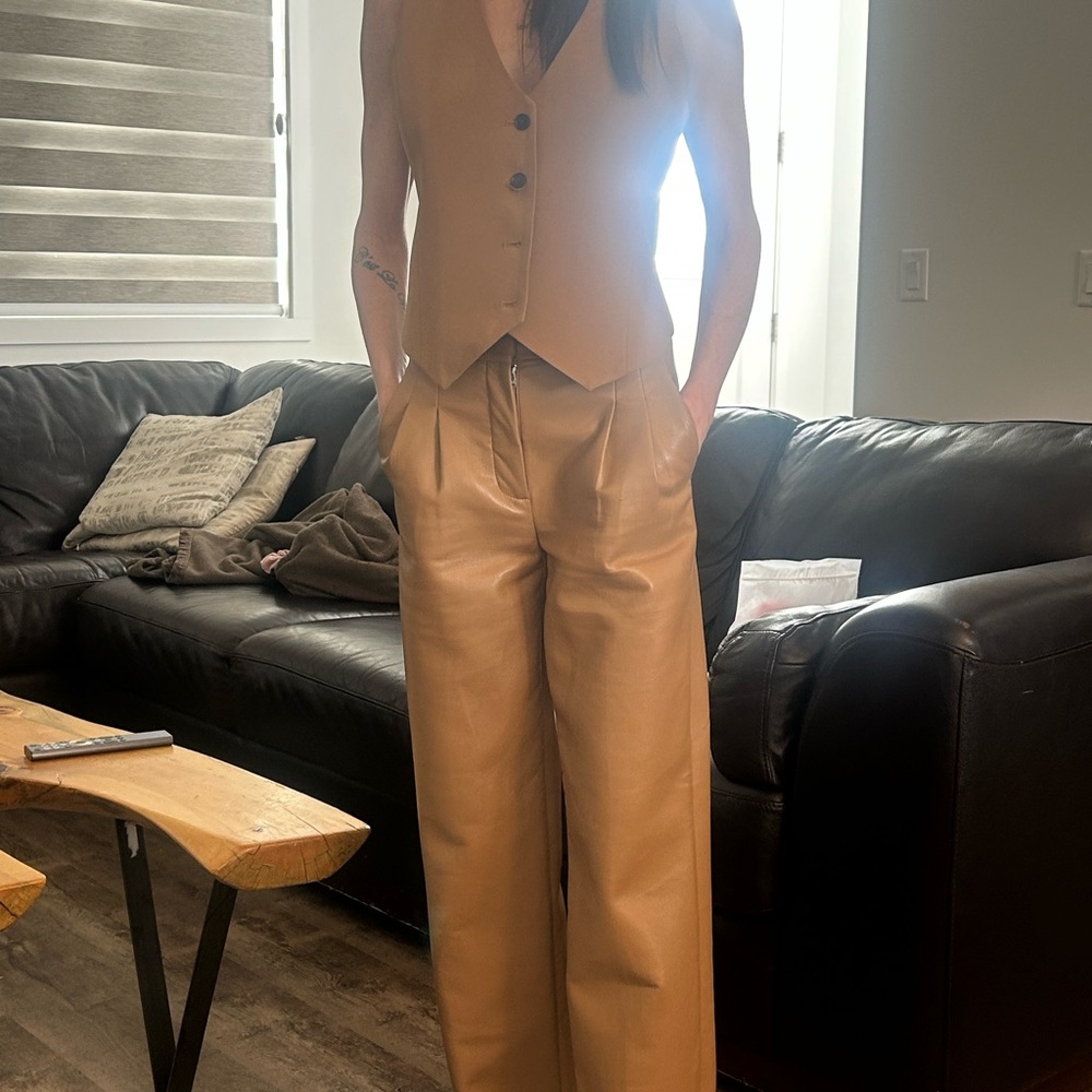 Wilfred effortless Tan Faux Leather Wide-Leg Pants